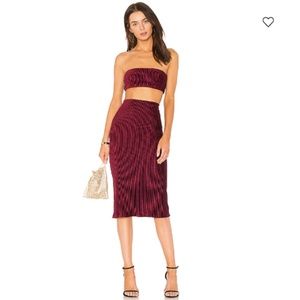 NWT Revolve Velvet Ribbed Bandeau and Skirt Set